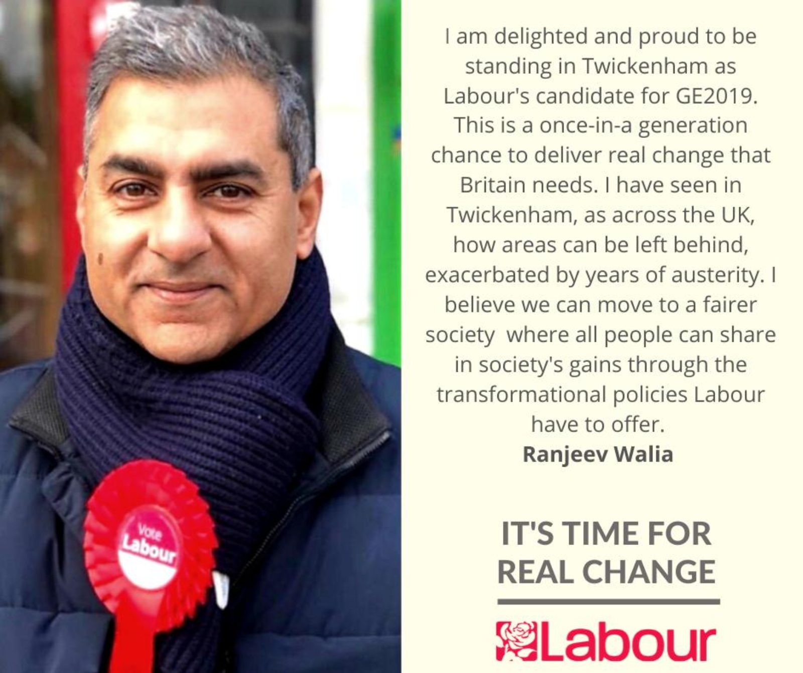 Ranjeev Walia announced as Labour Candidate