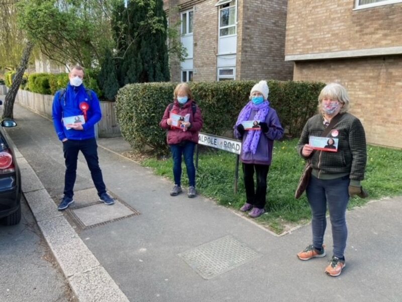 Twickenham Labour members leafleting in Teddington for Candice Atterton and Sadiq Khan